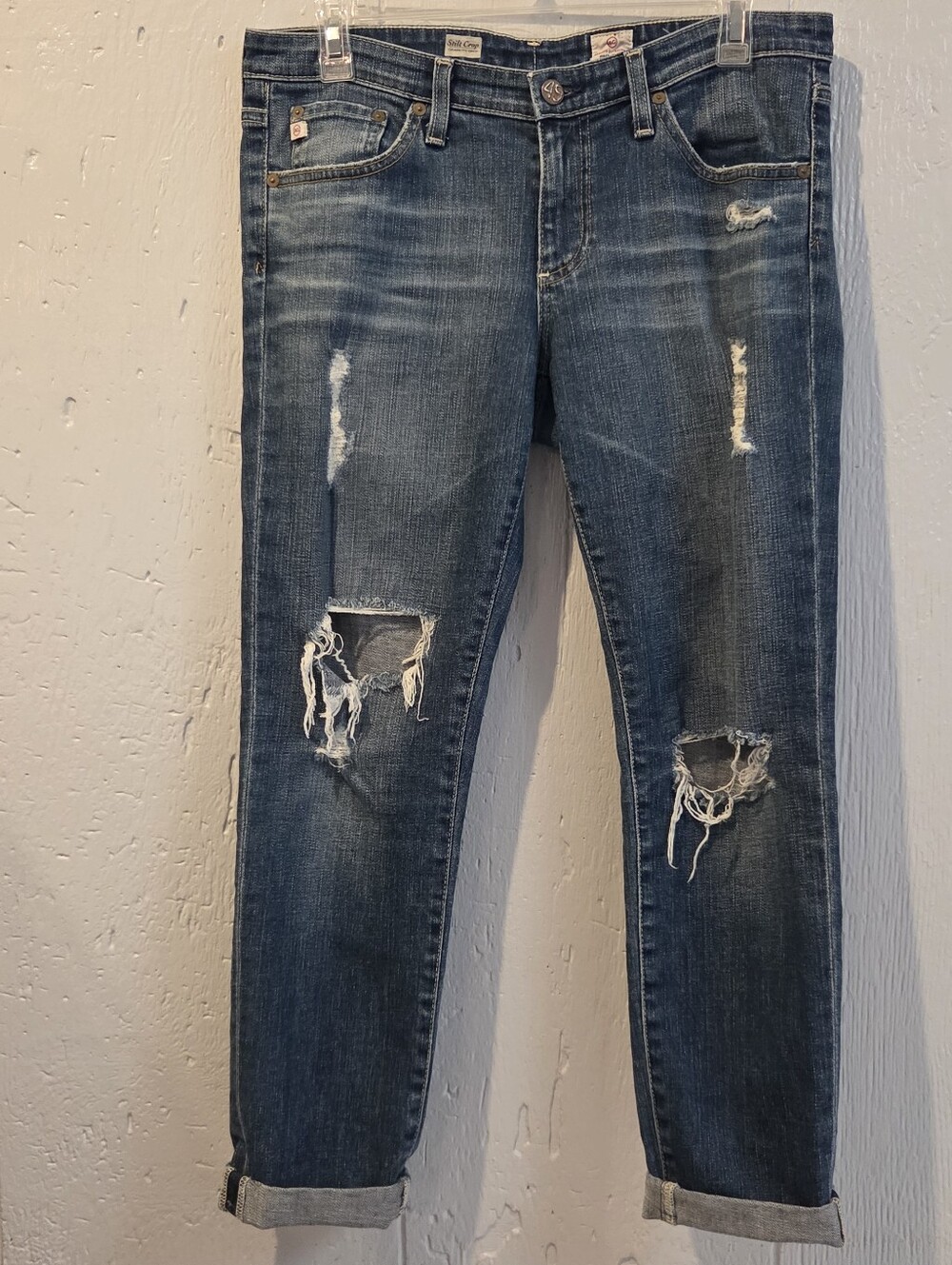 Adriano Goldschmeid Cigarete Stilt Crop Distressed Blue Jeans - Classic Denim